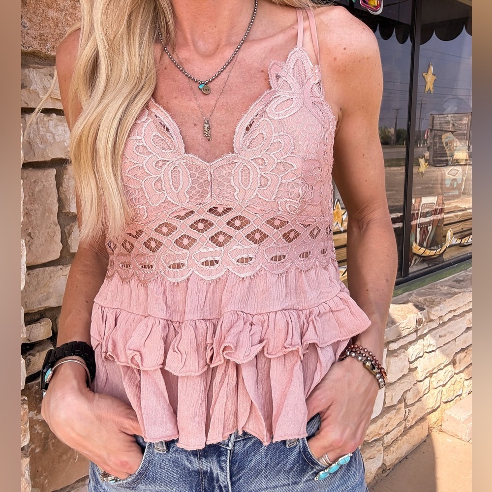 anemone pink lace cami tank top